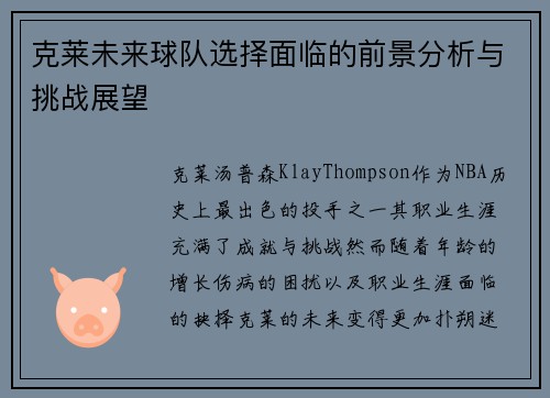 克莱未来球队选择面临的前景分析与挑战展望